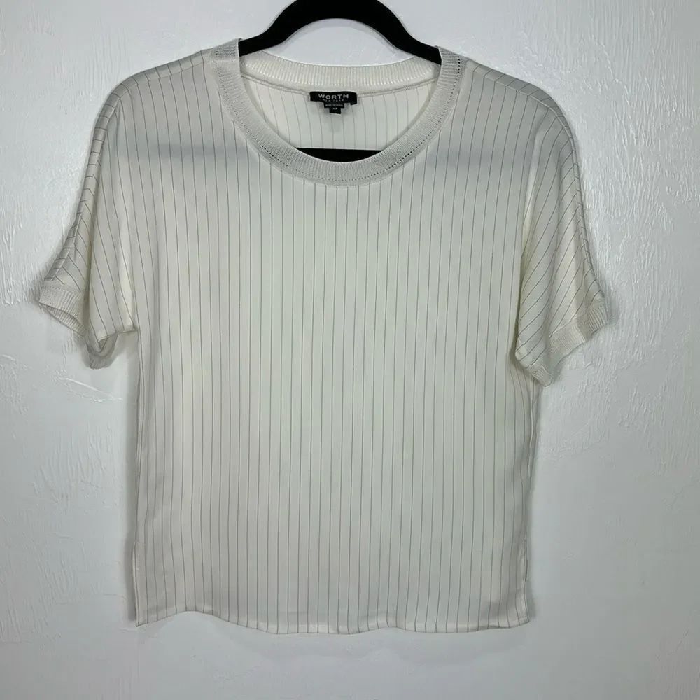 Worth New York Striped Short Sleeve Crop Blouse Top Size XP 0